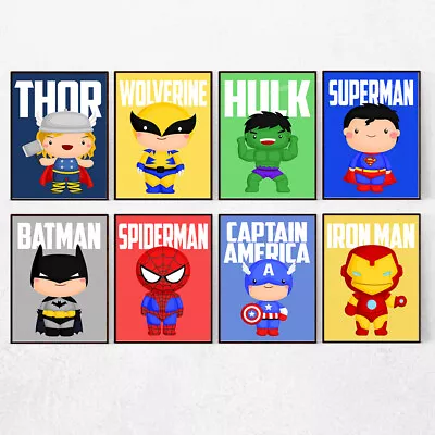 Superhero Kids Bedroom Nursery Print Wall Art Children's Cartoon Hero Action 101 • £5.99