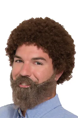 80's Painter Man Wig Beard And Moustache Painting Halloween Costume Afro Gray • $18.38