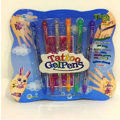 £3.99 • Buy Tattoo Glitter Gel Pens With Body Art Stencil And Charms