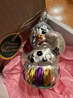 Vintage Inge Glas Sad Spring Flowers Melting  Snowman Ornament Germany Tag Rare • $23.99