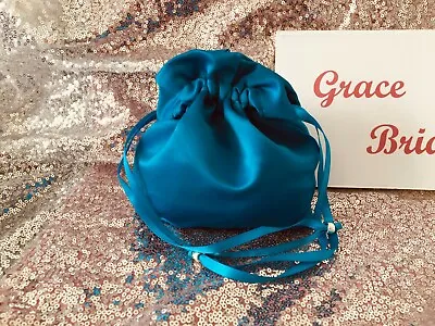 £5.99 • Buy TURQUOISE SATIN DOLLY BAG BRIDAL BRIDESMAID FLOWER GIRL  **free Swatches**