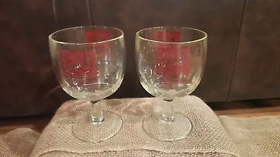 Vintage FALSTAFF Beer Thumbprint Stemmed 6  Goblet Glass  70's Lot Of 2 • $12