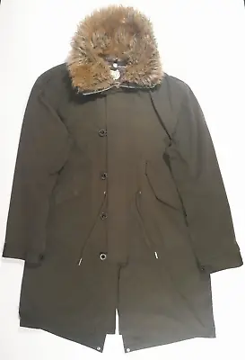 Mens Rare Genuine PRETTY GREEN Fur Collar Khaki Green Parka Jacket L • £62.99