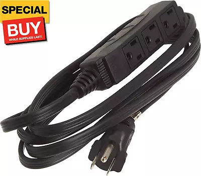 2611 8-Foot 3-Prong Indoor Extension Cord With 3 Outlets Black • $15.79