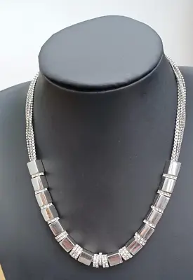 M&S Autograph Necklace Modern Statement Silver Tone And Crystal Metal Chain • £4.49