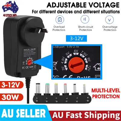 $13.99 • Buy Multi Speed Control Voltage Power Supply Adapter 30W AC~DC 3V-12V Adjustable AU