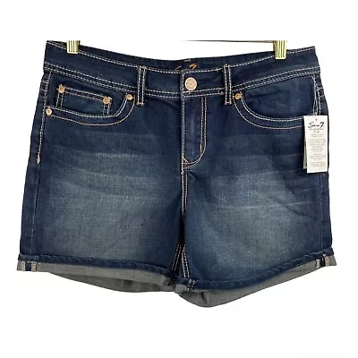 Seven 7 For All Mankind Buckley Blue Denim Cuffed Jean Shorts Women's Size 12 • $24.99