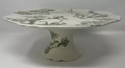 Bunny Toile Green By J. Willfred Footed Pedestal Cake Plate Stand • $34.99