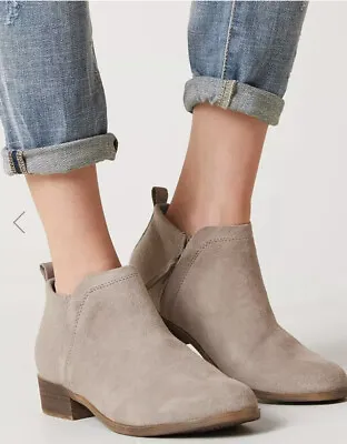 $35 • Buy $98 TOMS Deia Leather Suede Wool Tan Taupe Putty Ankle Boot Bootie Shoe Zip 8