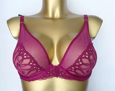 M & S  Autograph Non Padded  Plunge Bra Nouveau Embroidery Cerise Marks Spencer • £9.99