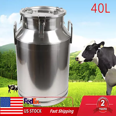 40L Stainless Steel Milk Can Milk Jug Bucket Tote Oil Storage Container With Lid • $108.30