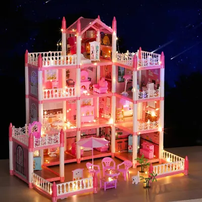 DIY House Doll House 4 Storey 11 Rooms With Furniture Mansion Playhouse Toy Gift • £22.98