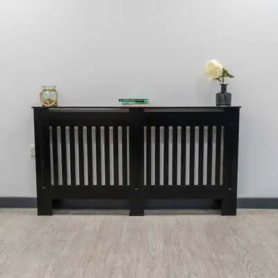 Radiator Cover Wall Cabinet MDF Wood Black Vertical Line Grill Shelf Cabinet • £89.99