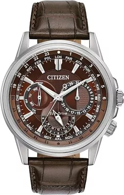 Citizen Eco-Drive BU2020-29X Calendrier World Time Brown Leather Strap Watch • $157.95