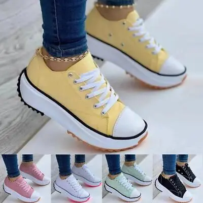 $16.99 • Buy Women's Shoes High Heels Canvas Breathable Platform Leisure Sneakers 7 Colors Pl