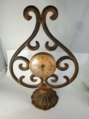 Iron Table Mantle Quartz Clock 12  Tall Vintage Scroll Wrought 12  Tall Works • $26.99