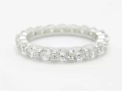 Platinum Sterling Silver Diamond Set White Sapphire Eternity Design Band Ring • $58