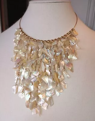 Vintage? Signed Kiam Family MOP Shell Dangle Bib Chain Bead Statement Necklace • $64.99