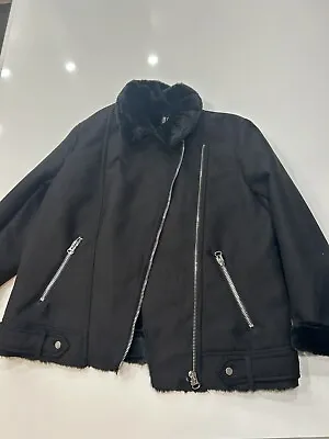 H&M Divided Black Faux Fur Faux Suede Jacket Size 8 • $14.99