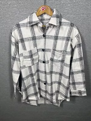 Mens Button Up Flannel Shirt Soft White And Black Size Large • $13.95