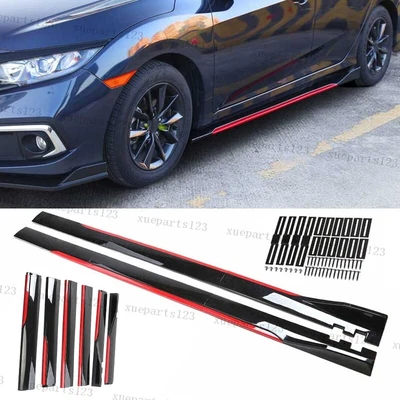 $69.99 • Buy 86.6'' Side Skirts Extension Rocker Panel Lip Black+Red For Mazda 3 Hatchback