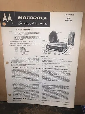 Motorola Car Stereo Model 923 -Service Manual-Schematics Parts List. Mopar • $14.55