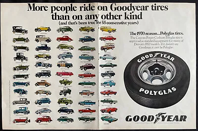 Goodyear PolyGlas Old Cars Autos '15-'69 Double Page 1970 Vintage Print Ad-C1.2 • $15.80