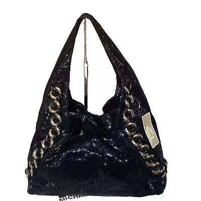 Michael Kors ID Chains Black Python Gold Chained Large Womens Handbag New W/Tag • $149.99