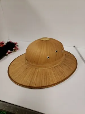 Vintage 50's Straw Rattan Bamboo Safari Pith Helmet Hard Hat Tropical Sun Jungle • $40