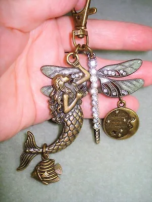 4 1/2  Brass Mermaid Dragonfly Fish &  I Love You To The Moon & Back  Key Ring • $19.99