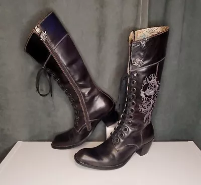 Siren By Mark Nason Made In Italy Rose Embroidered Black Lace/Zip Boots US 6 • $119.99