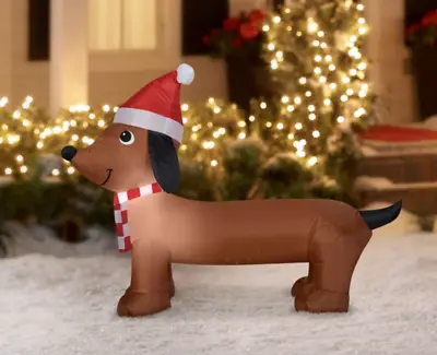 Christmas Darling Dachshund Dog Airblown Inflatable Gemmy 4 Ft Long Holiday Time • $23.50
