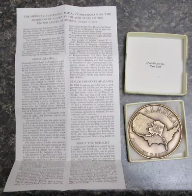 Vtg Medallic Art Co Official Statehood Bronze Medal Of Alaska 49th State USA NIB • $42