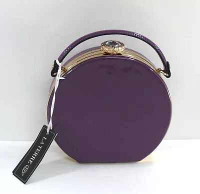 NWT NEW La Terre Fashion Vegan Vinyl Canteen Bag Purse Hard Side Purple  • $32.55