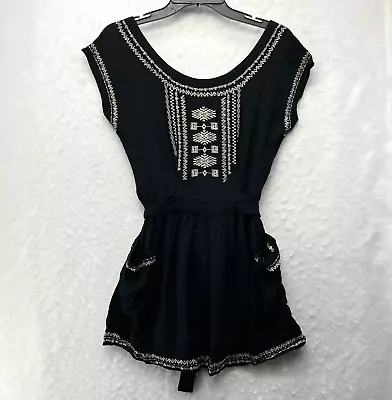 I Love H81 Peplum Blouse Women's Sz S Black Embroidered Short Sleeve Flare • $4.99