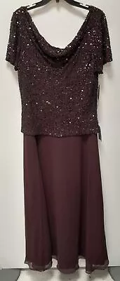 JKara Women's Short Sleeve Beaded Cowl Neck Formal Wine Size 16 Dress • $19.99