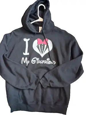 Gildan I Love My Girlfriend Hoodie Sweatshirt Mens Medium Black Long Sleeve • $9.99