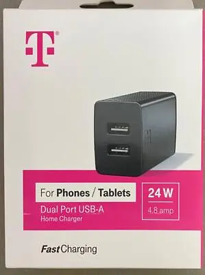 T-mobile Fast Charging Dual Port Usb A 24w / 4.8amp Wall Charger • $10.99
