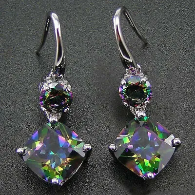 Elegant Handmade Rainbow Mystical Fire Topaz 925 Sterling Silver Hook Earrings • $15.74