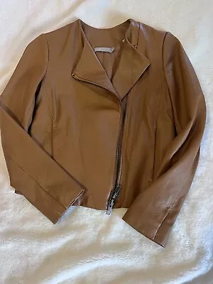 Vince Asymmetry Cross-Front Leather Jacket Brown Color Size XS • $260