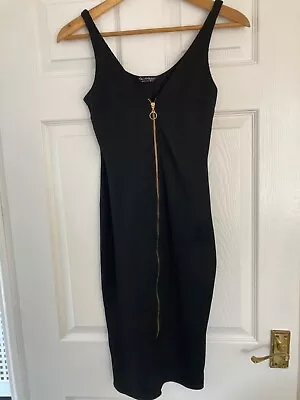 Miss Selfridge Size 6 Zipped Front Body Con Black  Dress/ Pinafore   • £0.99