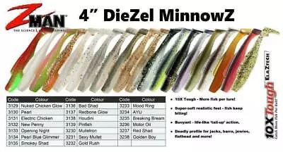 Brand New - ZMan DieZel MinnowZ 4 Inch Soft Plastic Fishing Lure Zman Z Man Minn • $13.05