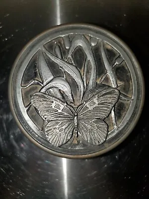 Vintage Metzke Pewter Butterfly Round Trinket Container/Box/Tin • $15