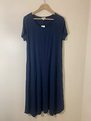 J Jill Dress Womens Medium Blue Pure Jill Tencel Line Knit Lagenlook Pockets • $45