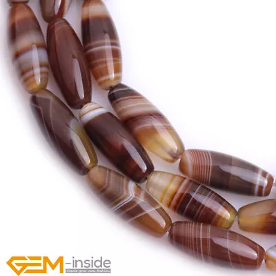 Natural Brown Botswana Stripe Agate Stone Rice Olivary Loose Beads Strand  15  • $22.07