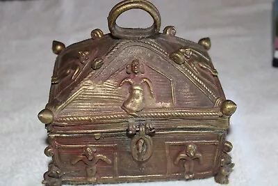 Vintage Inca Themed Solid And Heavy Bronze Clad Treasure Chest • $159
