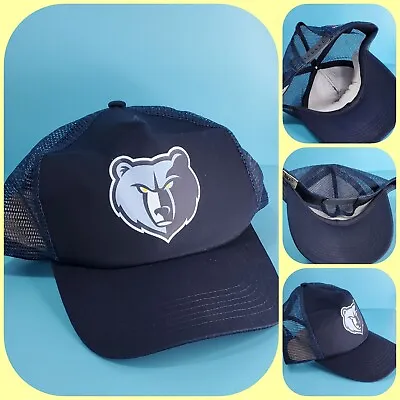 MEMPHIS GRIZZLIES Logo Trucker Hat Cap NBA Navy Blue Adjusts Snap Back Promo NEW • $4.75