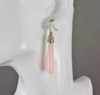 Pink And Gold Thin Skinny Chandelier Dangle Plastic Bead Earrings 2.25 Long • $11.97
