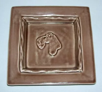 KAY FINCH ~ Square Ceramic AIREDALE TERRIER DOG  HEAD  Wall Plate ~ Calif. • $29