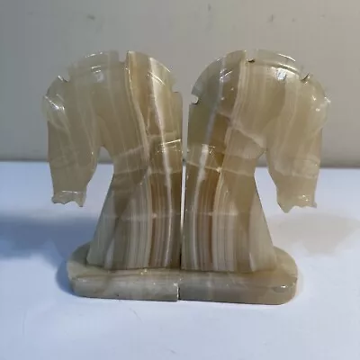 Vintage Mid Century Modern Onxy Horse Head Bookends Hand Carved  8.5” Tall • $17